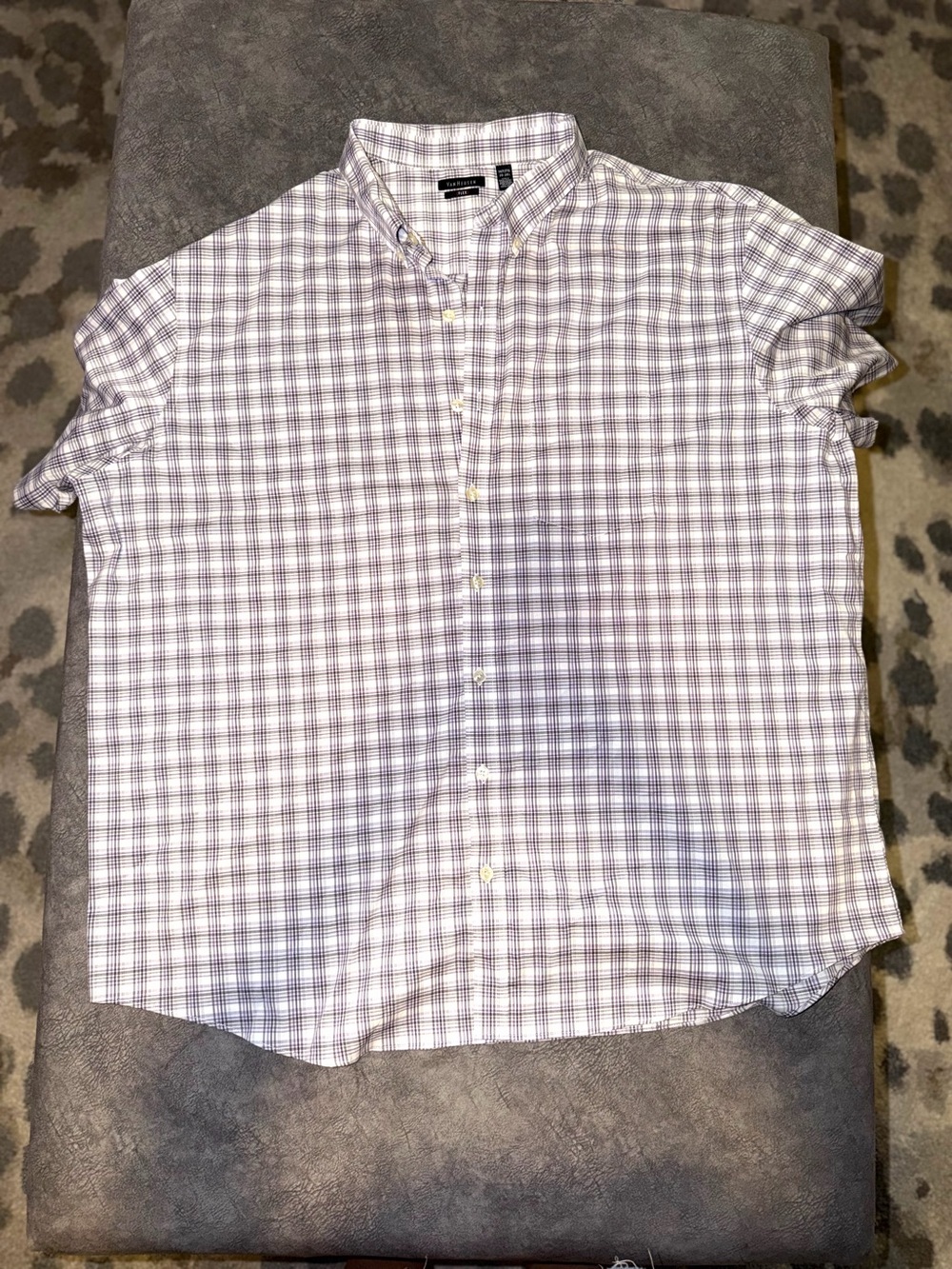 Van Heusen Men's Button-Down Plaid Shirt - White & Purple 3X
